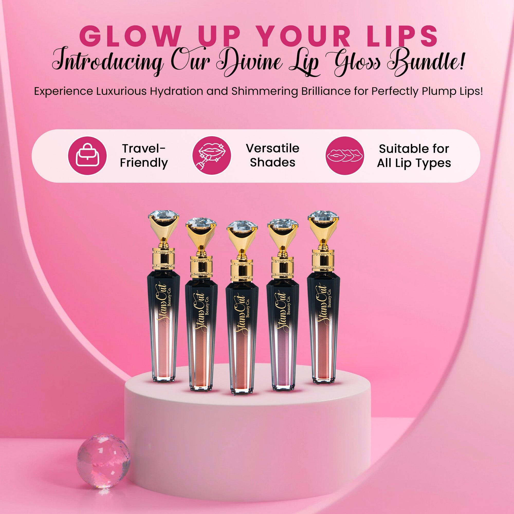 Diamond Lip Gloss Bundle – Hydrating Shine in 5 Stunning Shades - StansOut Beauty Company