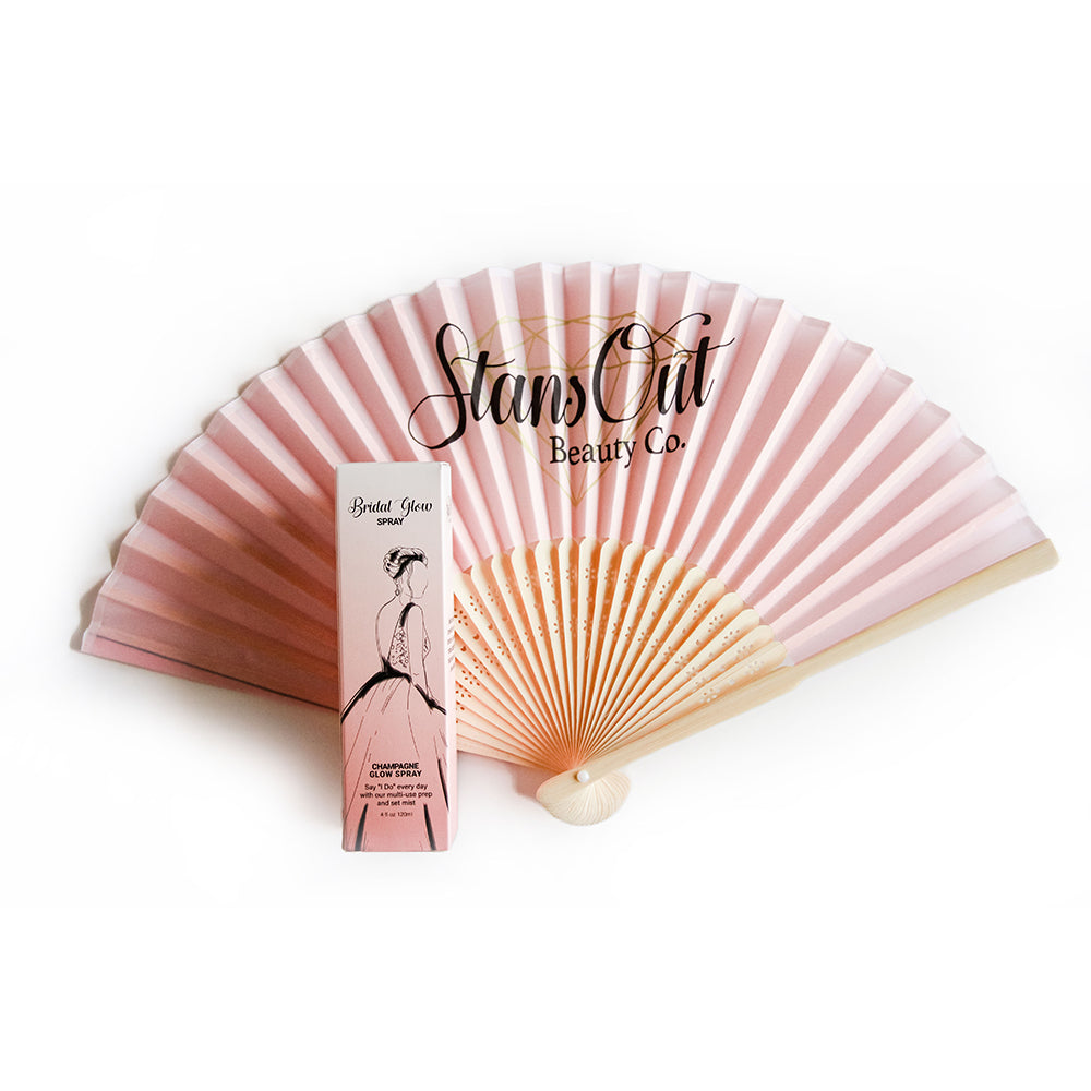bridal glow spray perfect setting spray and a hand fan